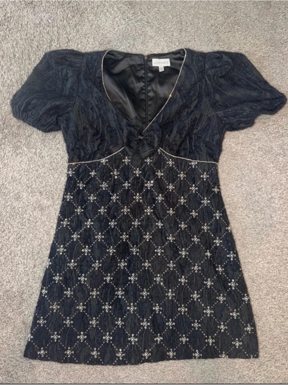 Lucy Paris Black Beaded V-Neck Short Sleeve Tunic
